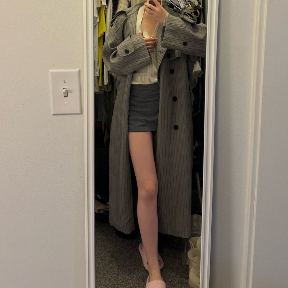 Gray Pinstripe Trench Coat